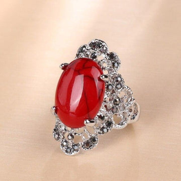 Silver Color Ethnic Vintage Big Crystal Natural Stone Ring - The Jewellery Supermarket